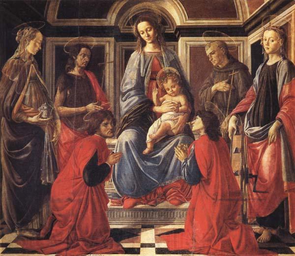 Sandro Botticelli The Madonna and Child Enthroned,with SS.Mary Magdalen,Catherine of Alexandria,John the Baptist,Francis,and Cosmas and Damian Spain oil painting art